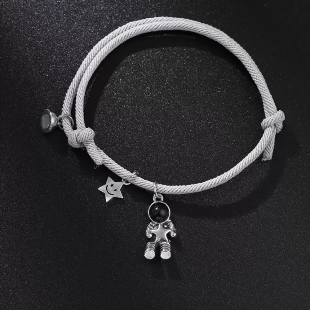 Silver Astronaut star Charm Bracelet adjustable gray wristband jewelry womens